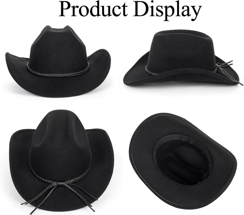 Vikodah Vintage Western Cowboy Hat for Men Women - Wide Brim Cowgirl Fedora Hats with Braided Rope Band M - Image 4